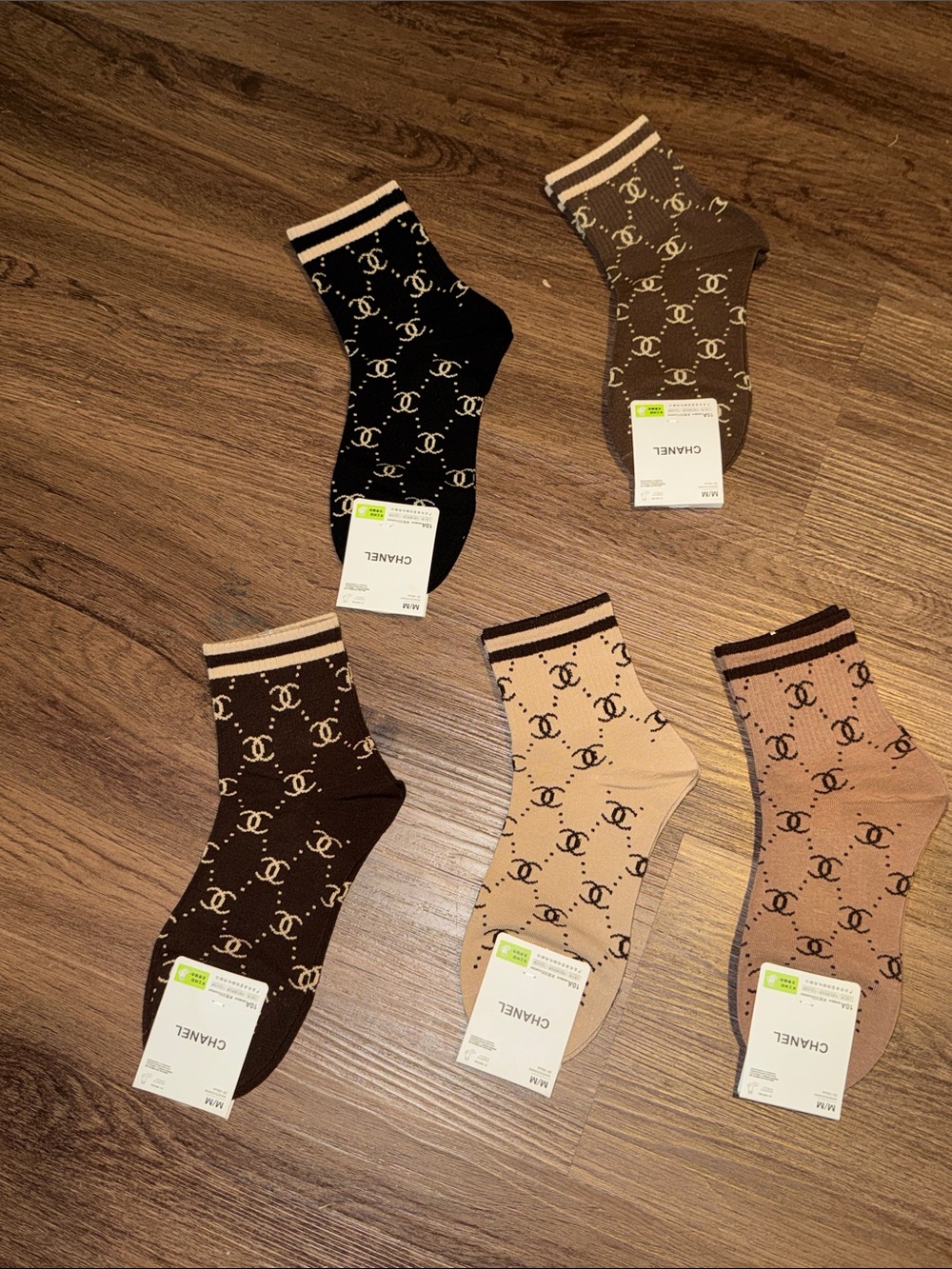 Inspired Fashion NWT CC Logo Ankle Socks - Black & Beige Options (5 Pack)